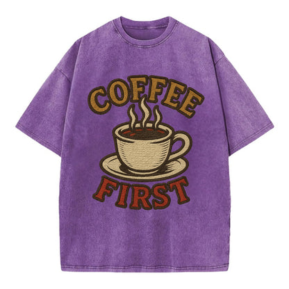 Coffee First  - Vintage T-shirt - Purple