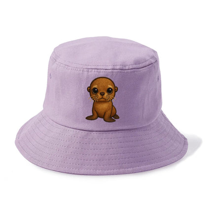 Baby California Sea Lion - golden brown, large expressive eyes, whiskers, - Bucket Hat - Purple