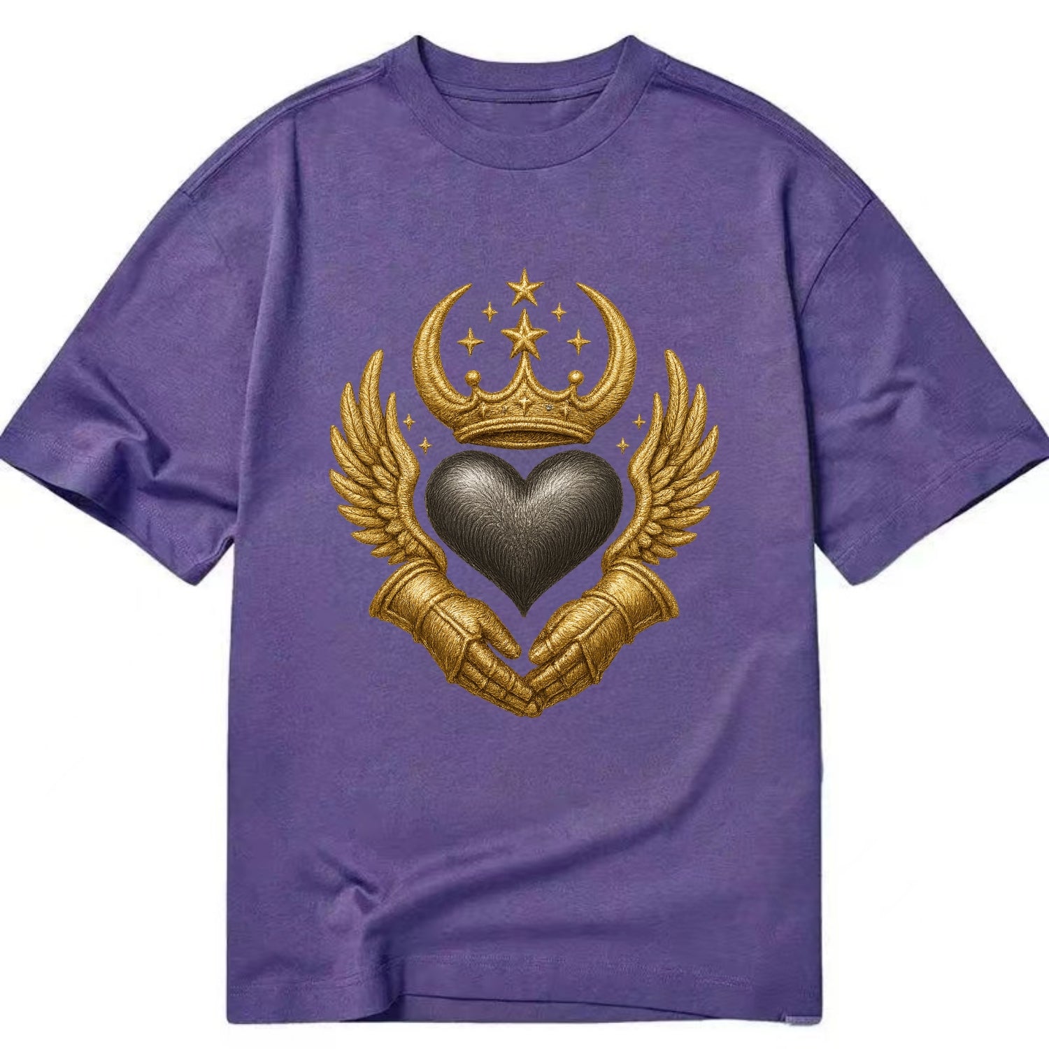 Nordic knotwork crown supporting a frosted steel heart with mittened hands - Classic T-shirt - Purple