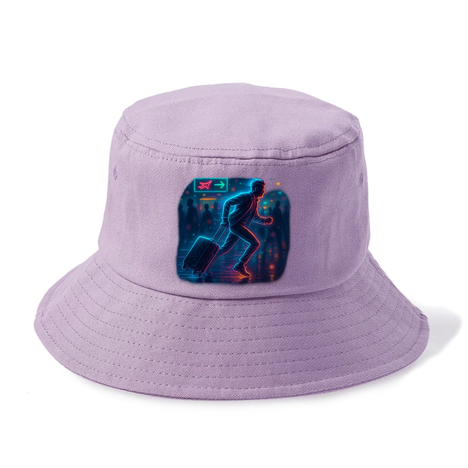 person running with luggage through crowded airport terminal - Bucket Hat - Purple