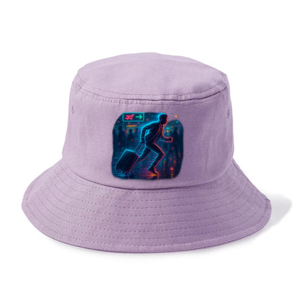 person running with luggage through crowded airport terminal - Bucket Hat - Purple