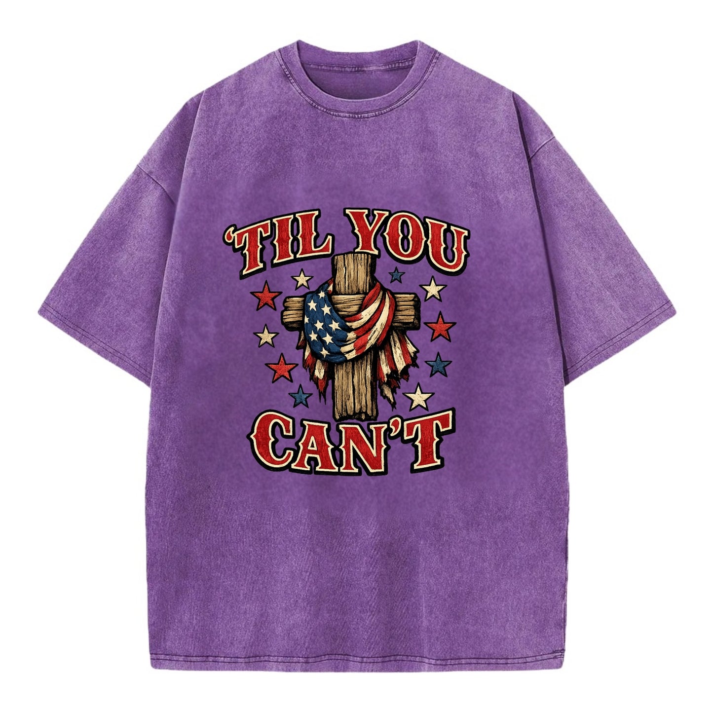 Til You Cant - Flag Cross - Vintage T-shirt - Purple