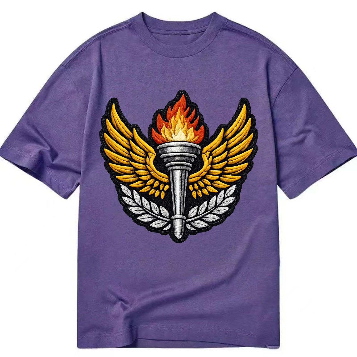 Embroidered patch design - TRACK AND FIELD TORCH - Olympic style torch with wings - Classic T-shirt - Purple
