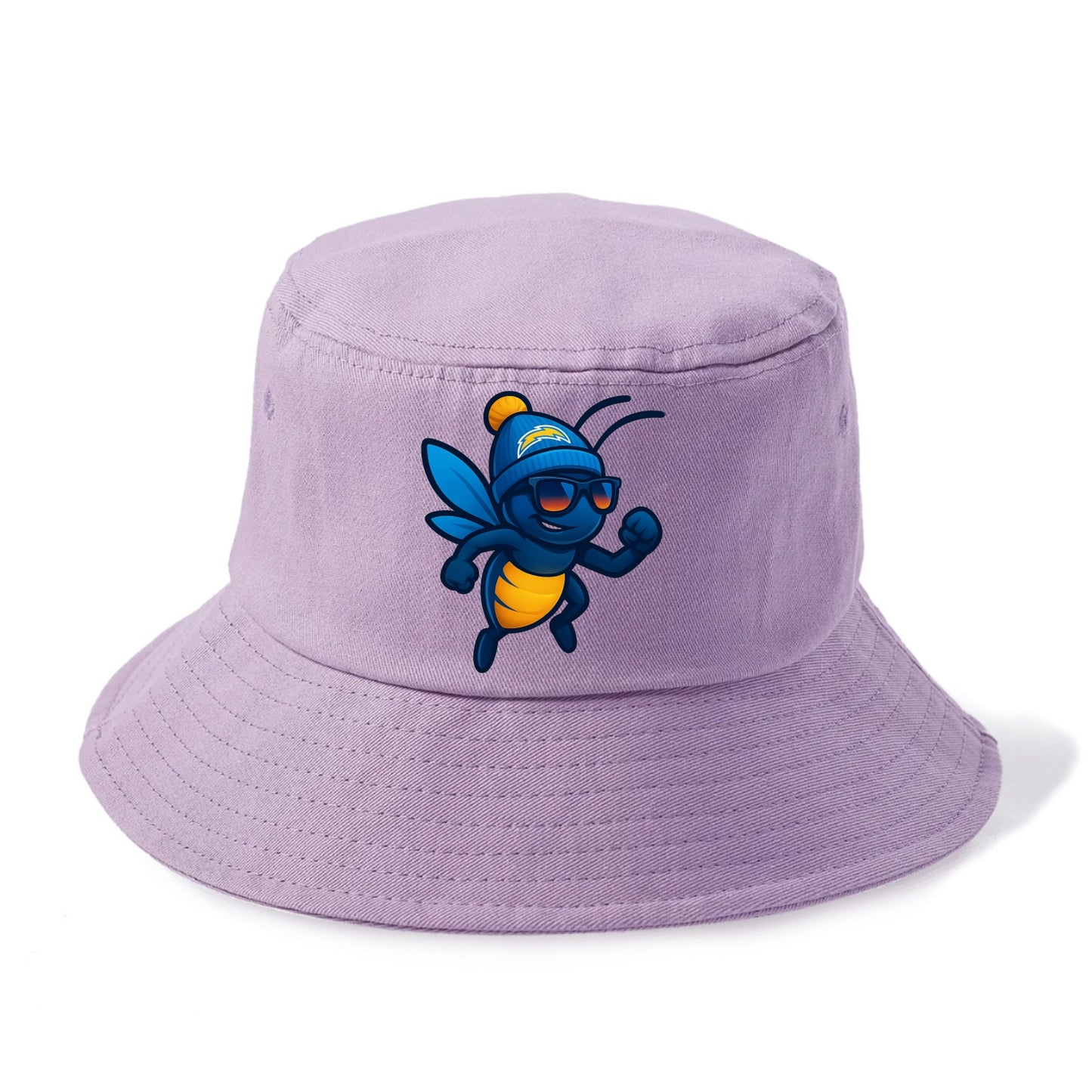 LA Lightning Bug wearing Chargers powder blue and gold beanie with pom pom and - Bucket Hat - Purple