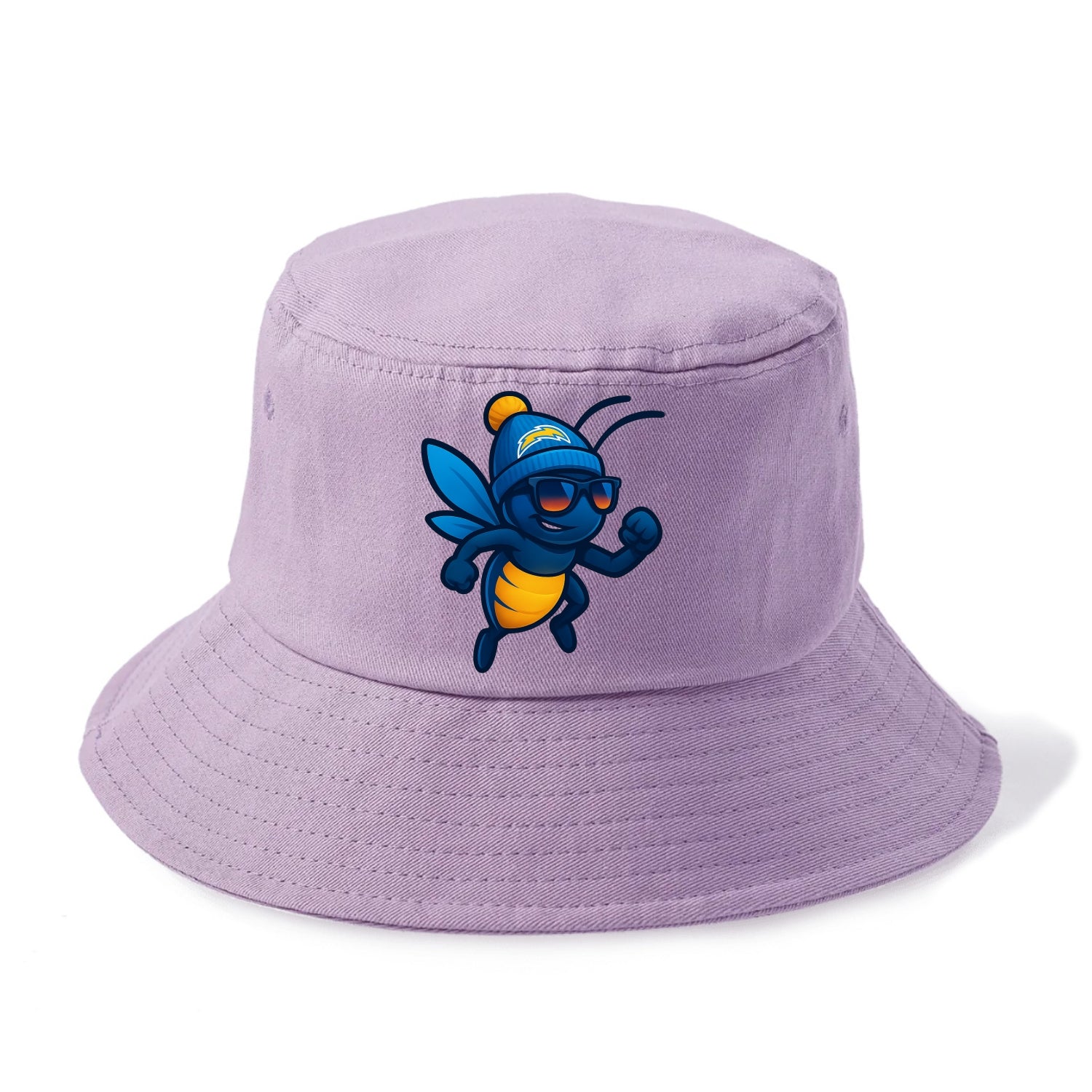 LA Lightning Bug wearing Chargers powder blue and gold beanie with pom pom and - Bucket Hat - Purple