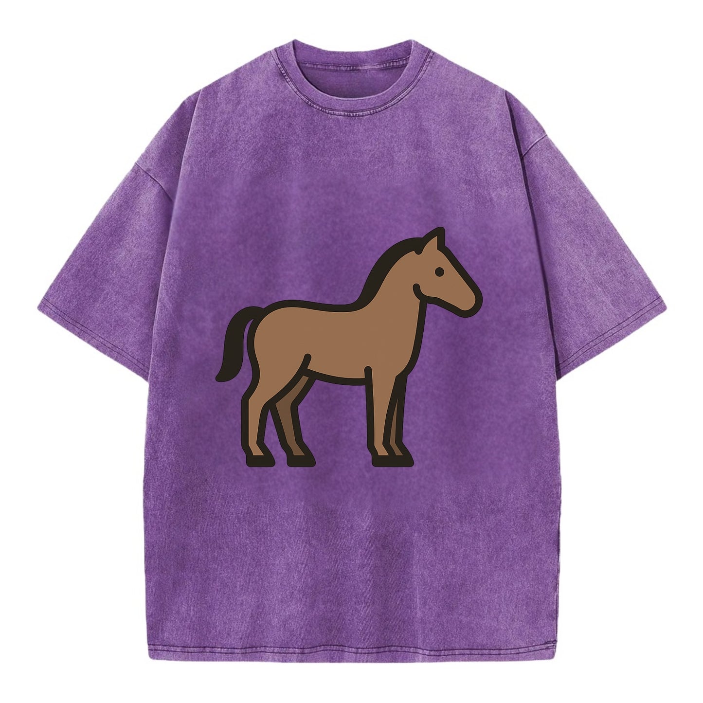 Horse - Brown standing pose flat side profile - Vintage T-shirt - Purple