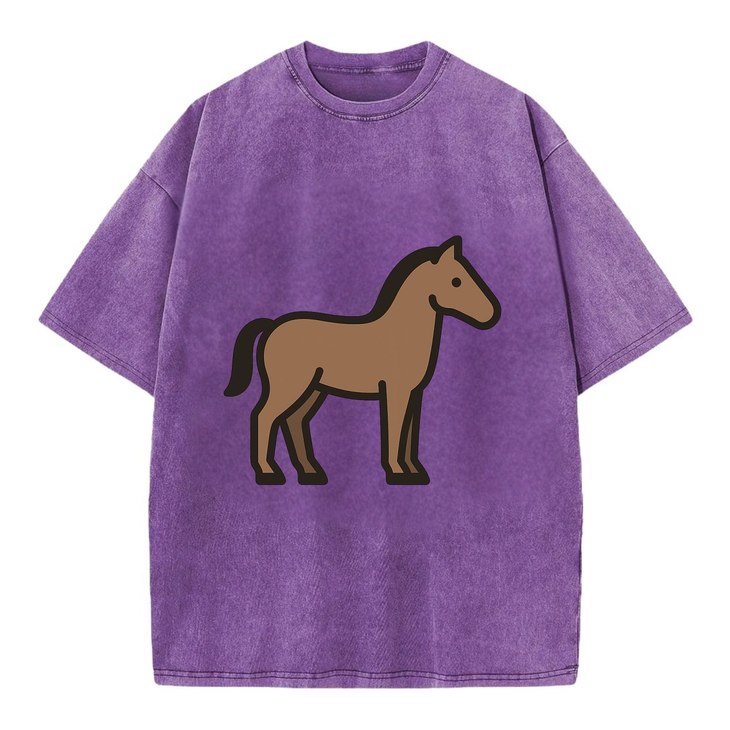 Horse - Brown standing pose flat side profile - Vintage T-shirt - Purple