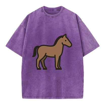 Horse - Brown standing pose flat side profile - Vintage T-shirt - Purple