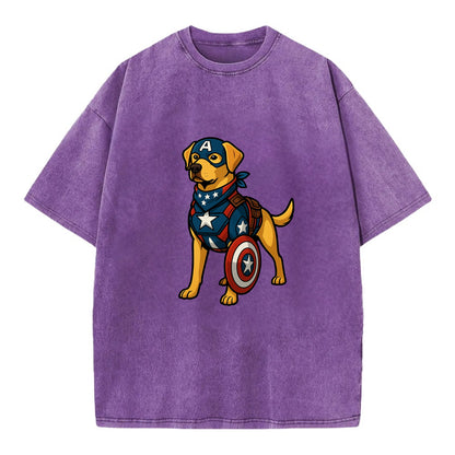 Labrador Captain America  - Vintage T-shirt - Purple