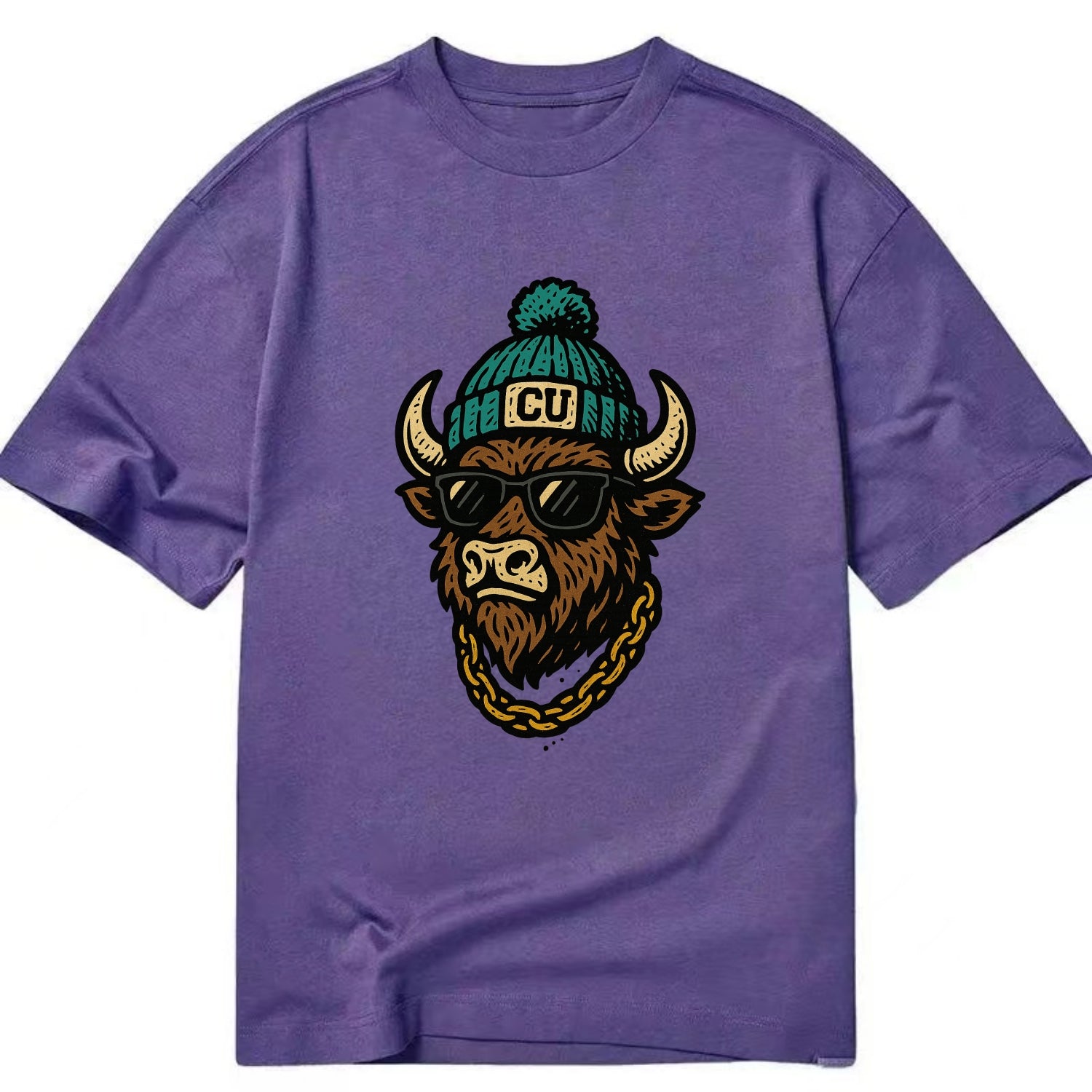 Boulder Ralphie wearing Colorado beanie with CU patch - Classic T-shirt - Purple