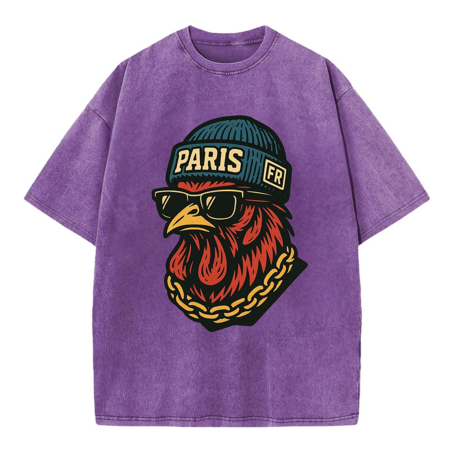 Paris Rooster - Vintage T-shirt - Purple