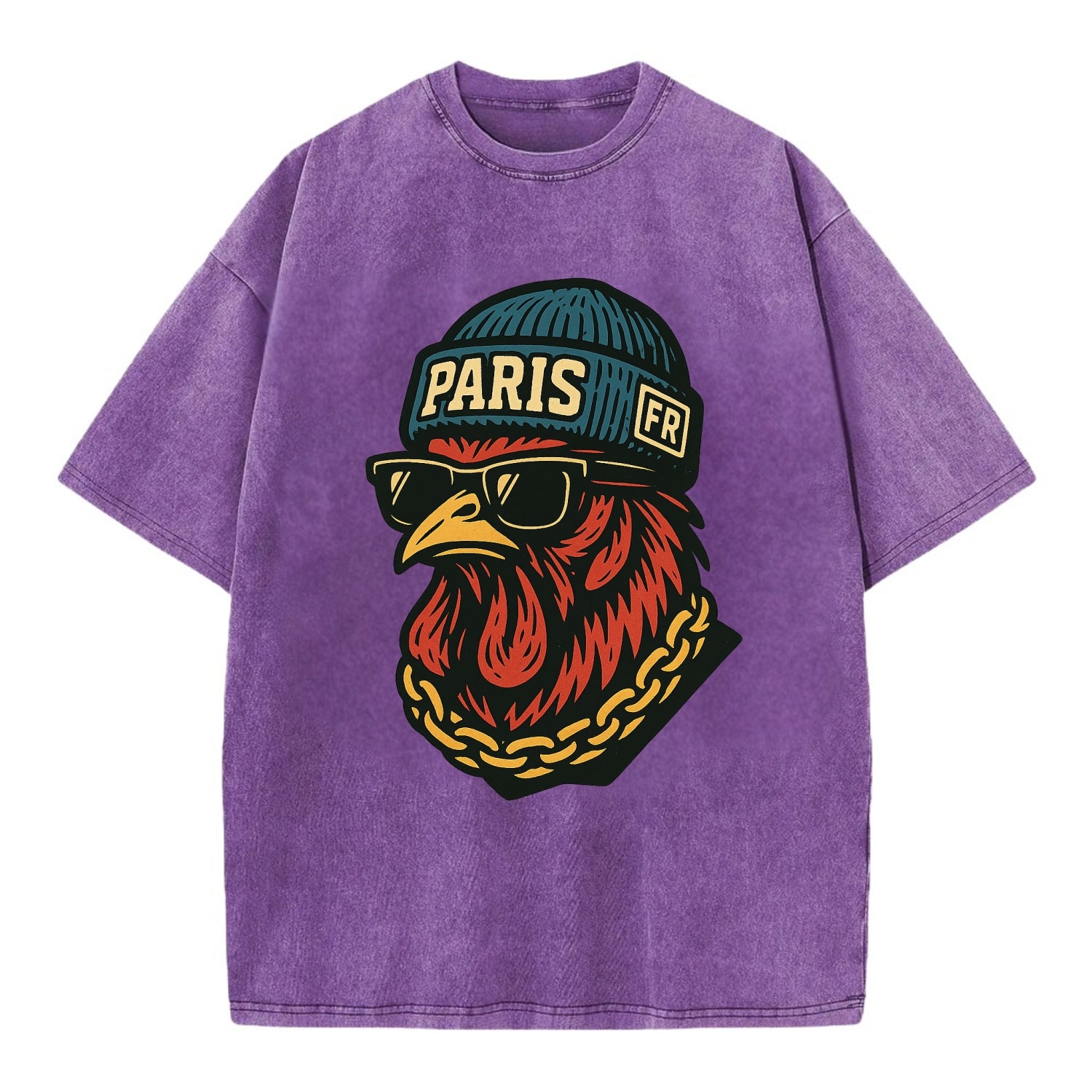 Paris Rooster - Vintage T-shirt - Purple