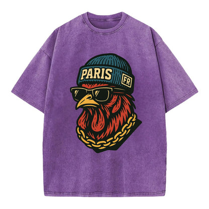 Paris Rooster - Vintage T-shirt - Purple
