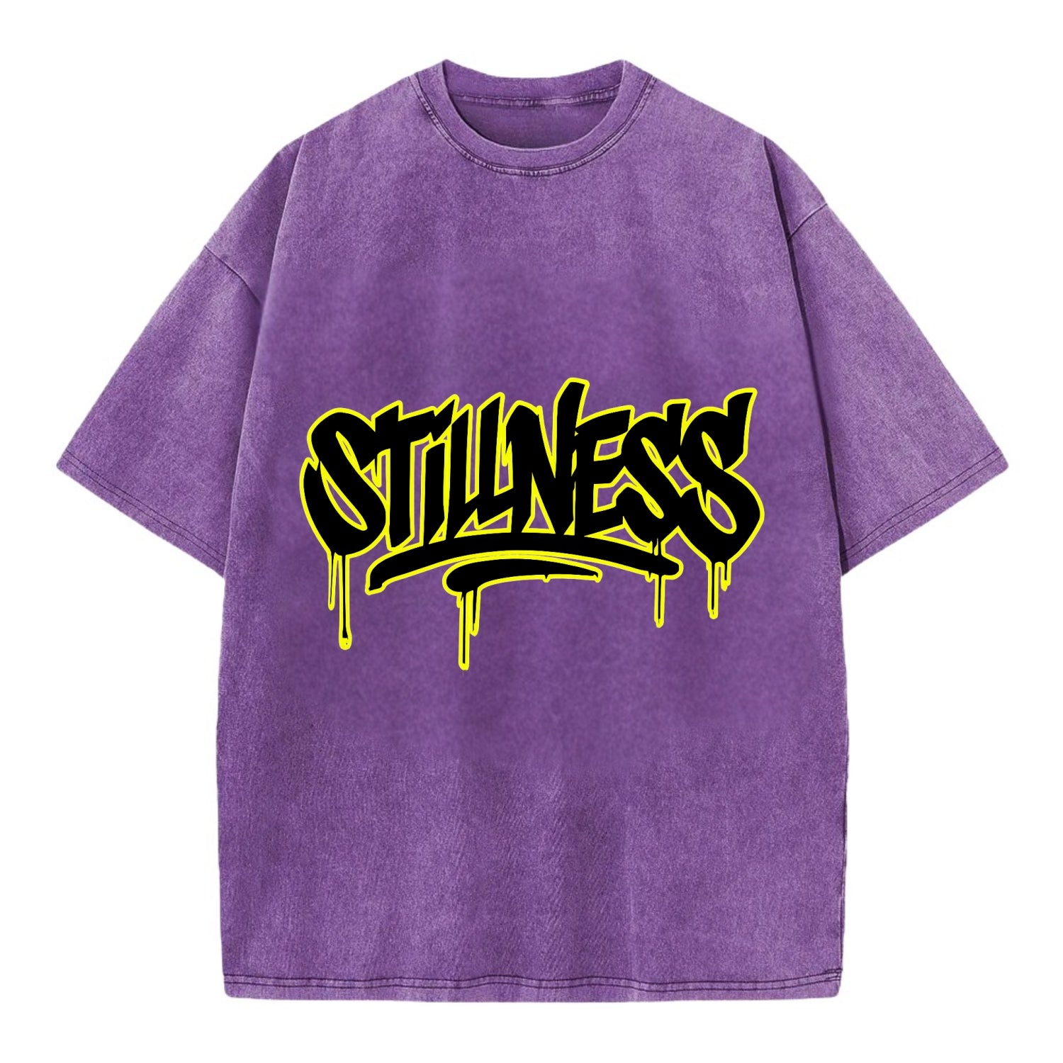 Bold typography design - "STILLNESS" - quiet power, peaceful presence - Vintage T-shirt - Purple