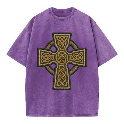 Celtic Cross  - Vintage T-shirt - Purple