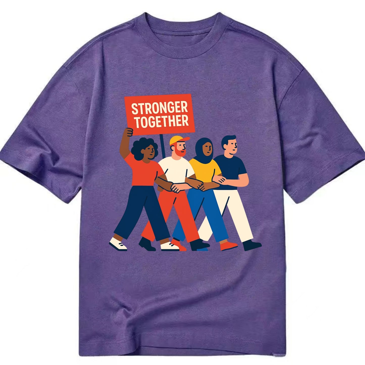 Peaceful protesters marching with linked arms - "Stronger Together" - solidarity - Classic T-shirt - Purple