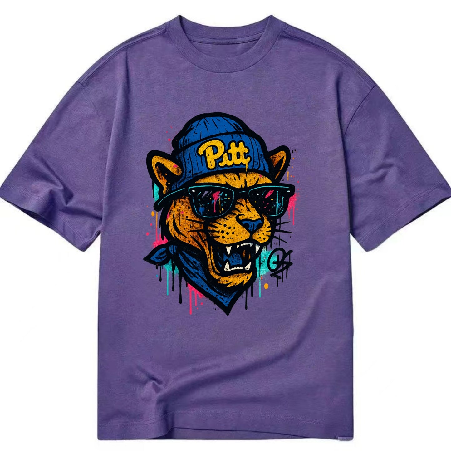 Pittsburgh Panther wearing Pitt beanie with script patch - Classic T-shirt - Purple