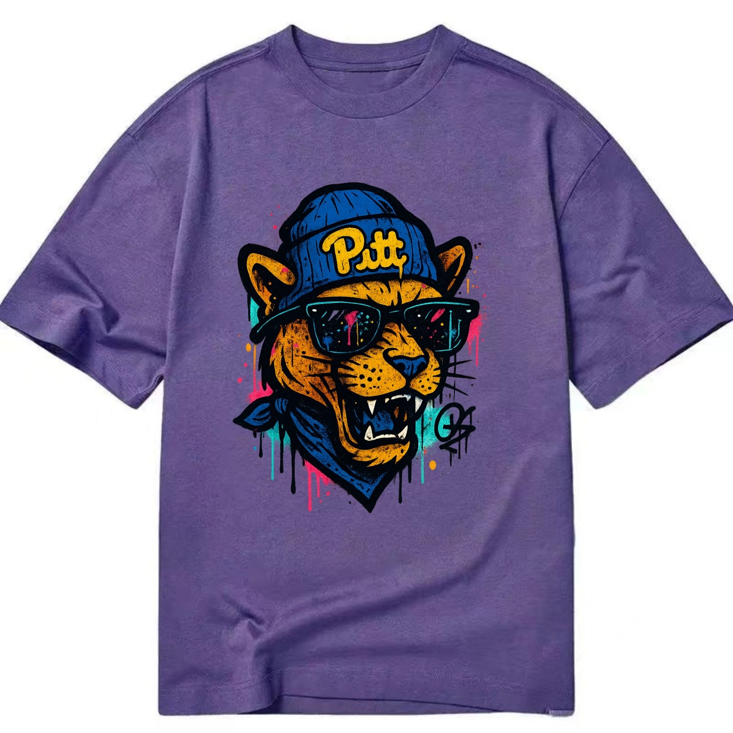 Pittsburgh Panther wearing Pitt beanie with script patch - Classic T-shirt - Purple