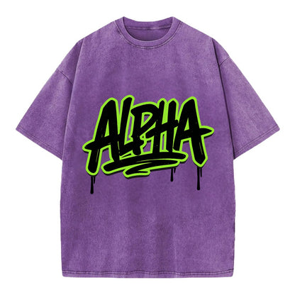 Bold typography design - "ALPHA" - leader of the pack - Vintage T-shirt - Purple