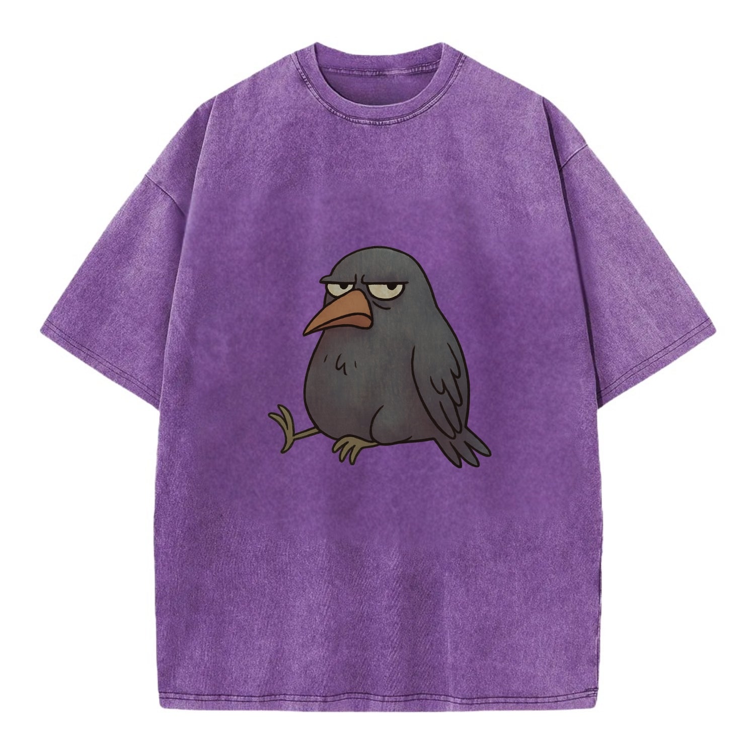 THE CROW JUDGES SILENTLY | Black crow with disapproving look - Vintage T-shirt - Purple