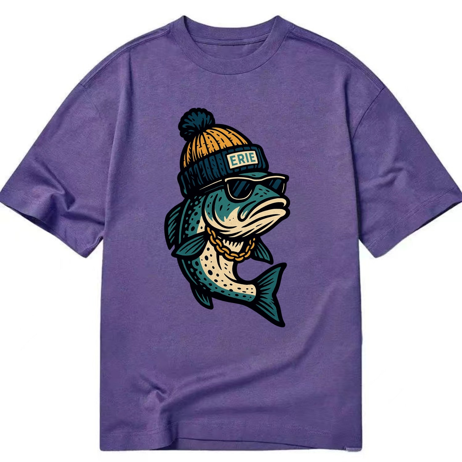 Erie Lake Trout wearing Erie beanie with - Classic T-shirt - Purple