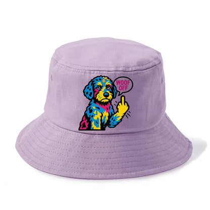 Aussiedoodle with merle patches and curly coat, playful smart paw raised - Bucket Hat - Purple