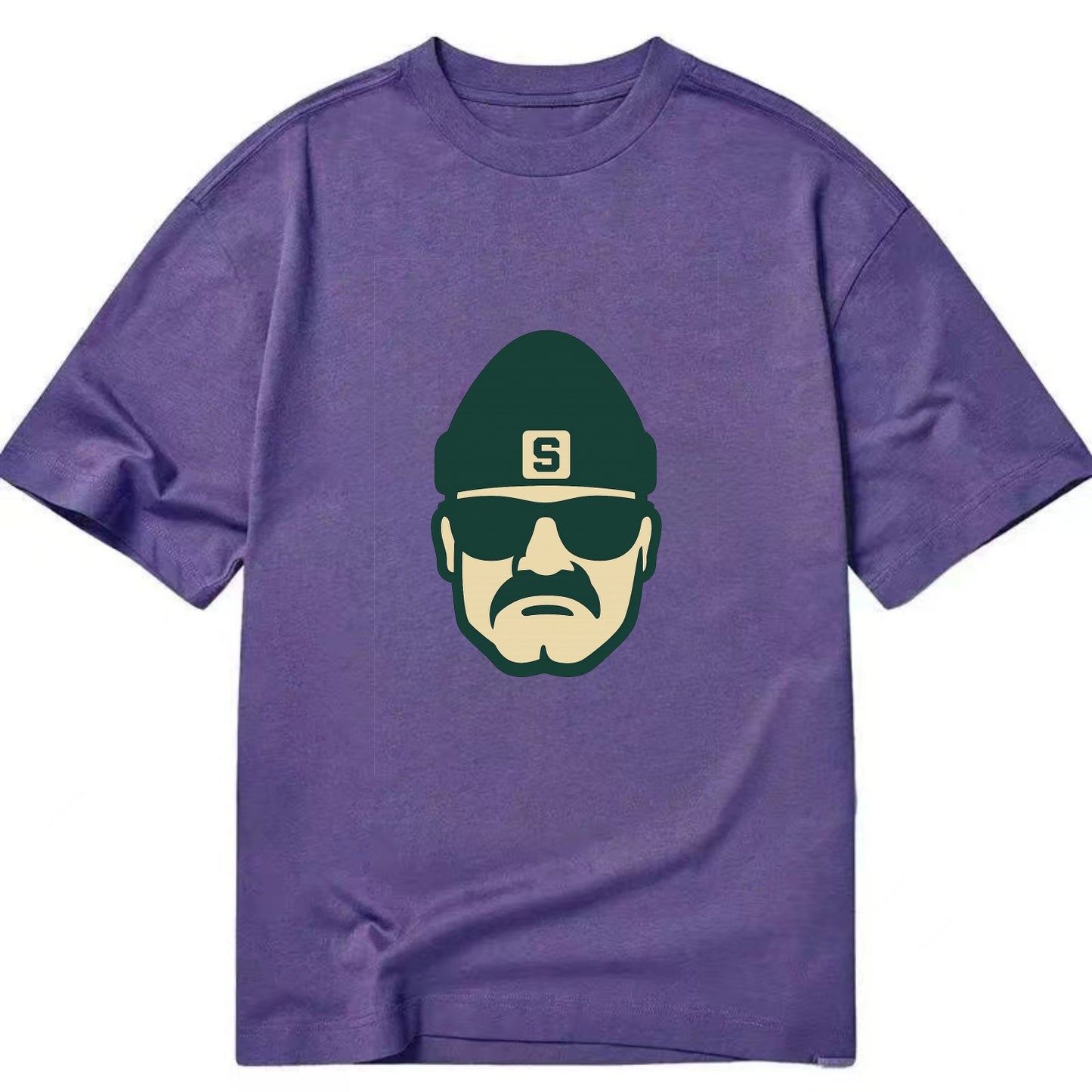 East Lansing Spartan wearing Michigan State beanie with S patch - Classic T-shirt - Purple