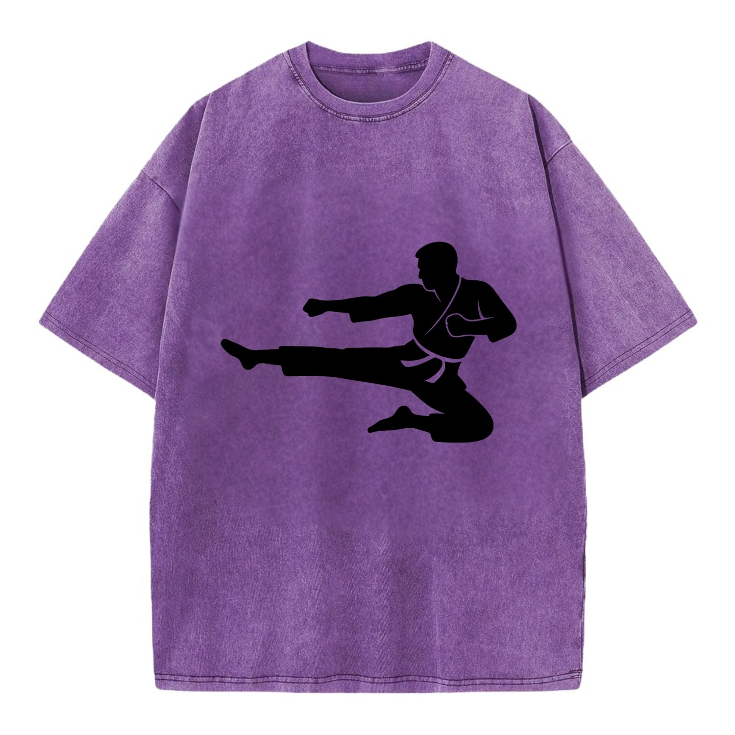 Martial artist flying kick - Vintage T-shirt - Purple
