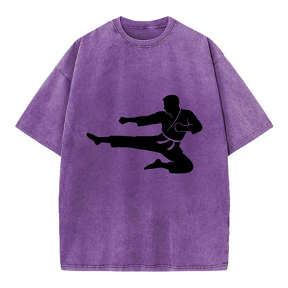 Martial artist flying kick - Vintage T-shirt - Purple