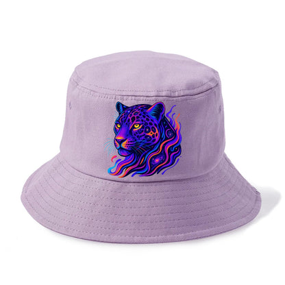 Powerful jaguar with rosettes containing miniature galaxies, cosmic purple and orange - Bucket Hat - Purple