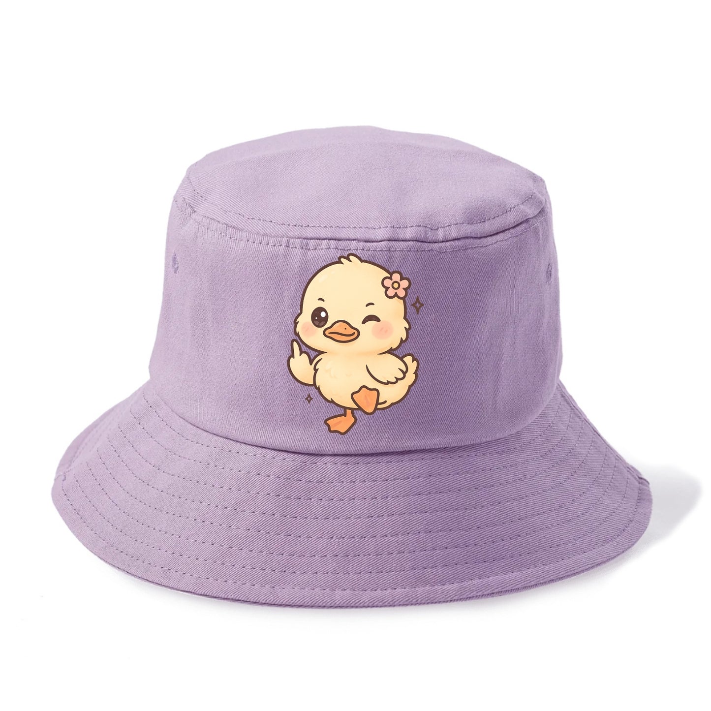 fluffy baby duck with small flower, one webbed foot raised sassily - Bucket Hat - Purple