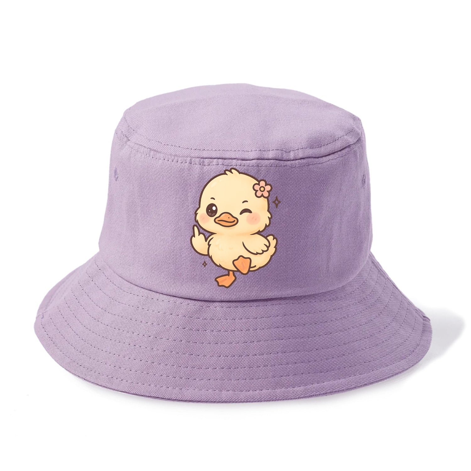 fluffy baby duck with small flower, one webbed foot raised sassily - Bucket Hat - Purple