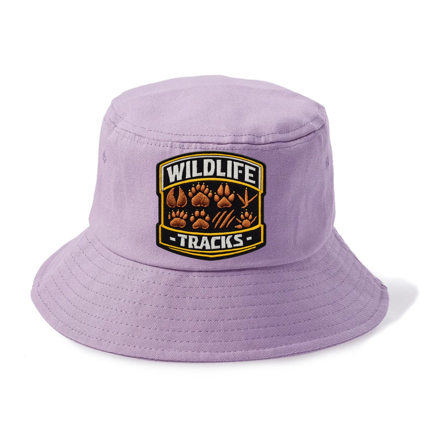 WILDLIFE TRACKS - animal footprints in brown , tracker - Bucket Hat - Purple