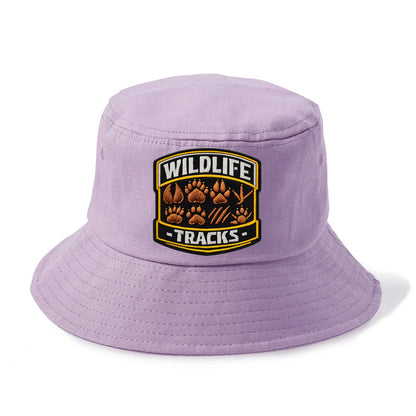 WILDLIFE TRACKS - animal footprints in brown , tracker - Bucket Hat - Purple