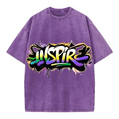 Bold typography design - "INSPIRE" - motivating others, being the spark - Vintage T-shirt - Purple