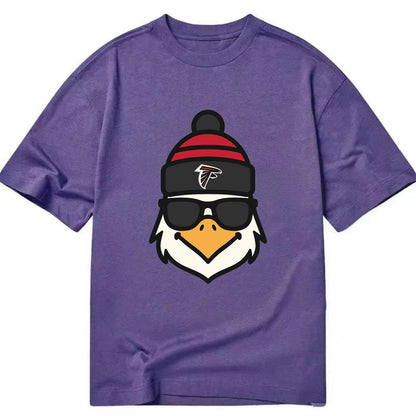 Atlanta Falcon wearing Falcons red and black beanie with pom pom and wayfarer - Classic T-shirt - Purple