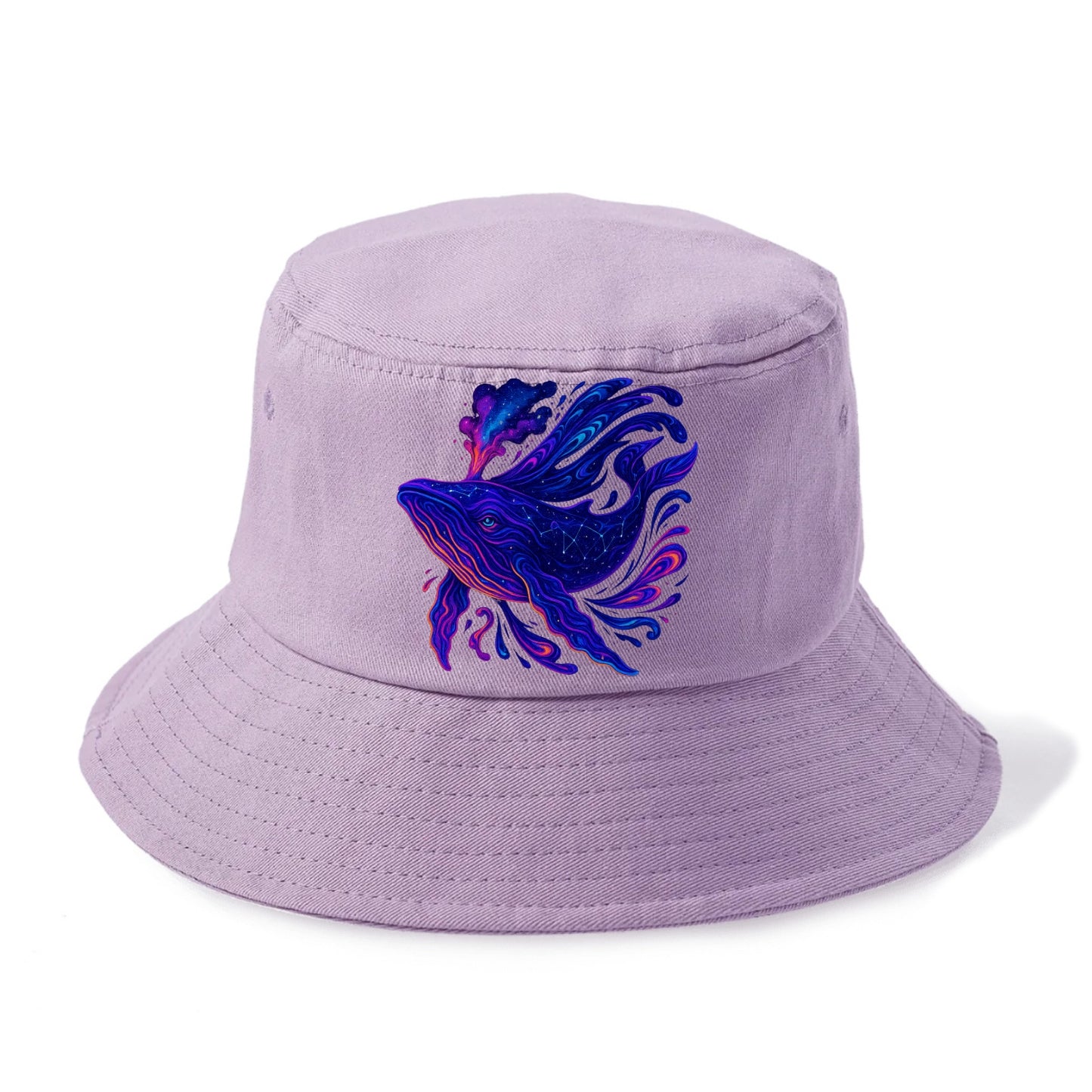 Majestic whale with body composed of galaxy clusters, stellar fins flowing like cosmic - Bucket Hat - Purple