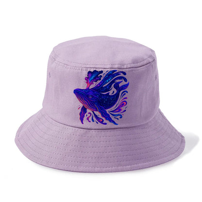 Majestic whale with body composed of galaxy clusters, stellar fins flowing like cosmic - Bucket Hat - Purple
