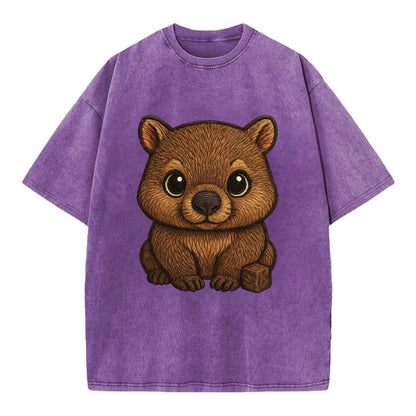 Baby Wombat - brown fur, square nose, small ears, dark eyes, front-facing, cube - Vintage T-shirt - Purple