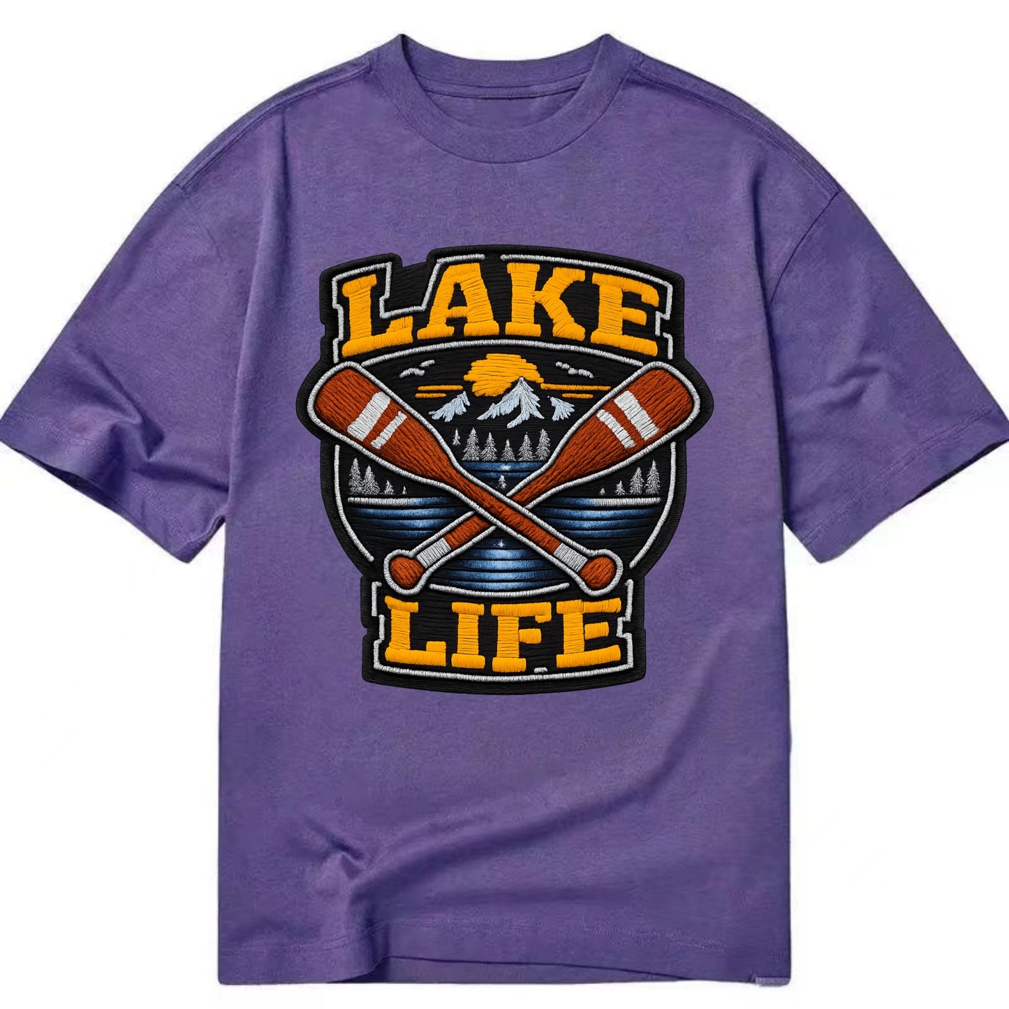 CANOE PADDLE - wooden paddle crossed in brown and cream , lake life - Classic T-shirt - Purple
