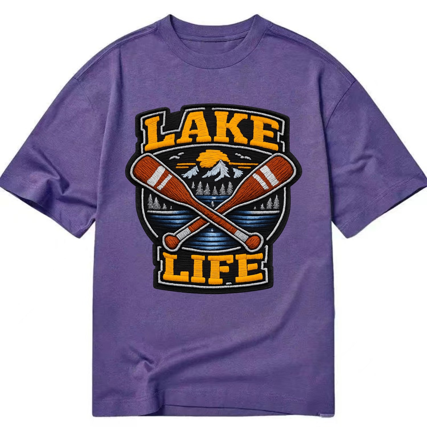 CANOE PADDLE - wooden paddle crossed in brown and cream , lake life - Classic T-shirt - Purple