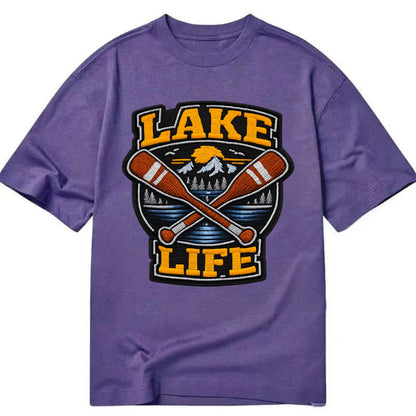 CANOE PADDLE - wooden paddle crossed in brown and cream , lake life - Classic T-shirt - Purple
