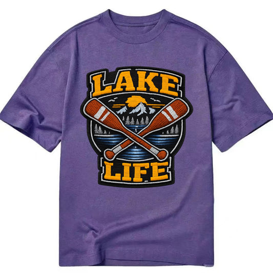 CANOE PADDLE - wooden paddle crossed in brown and cream , lake life - Classic T-shirt - Purple