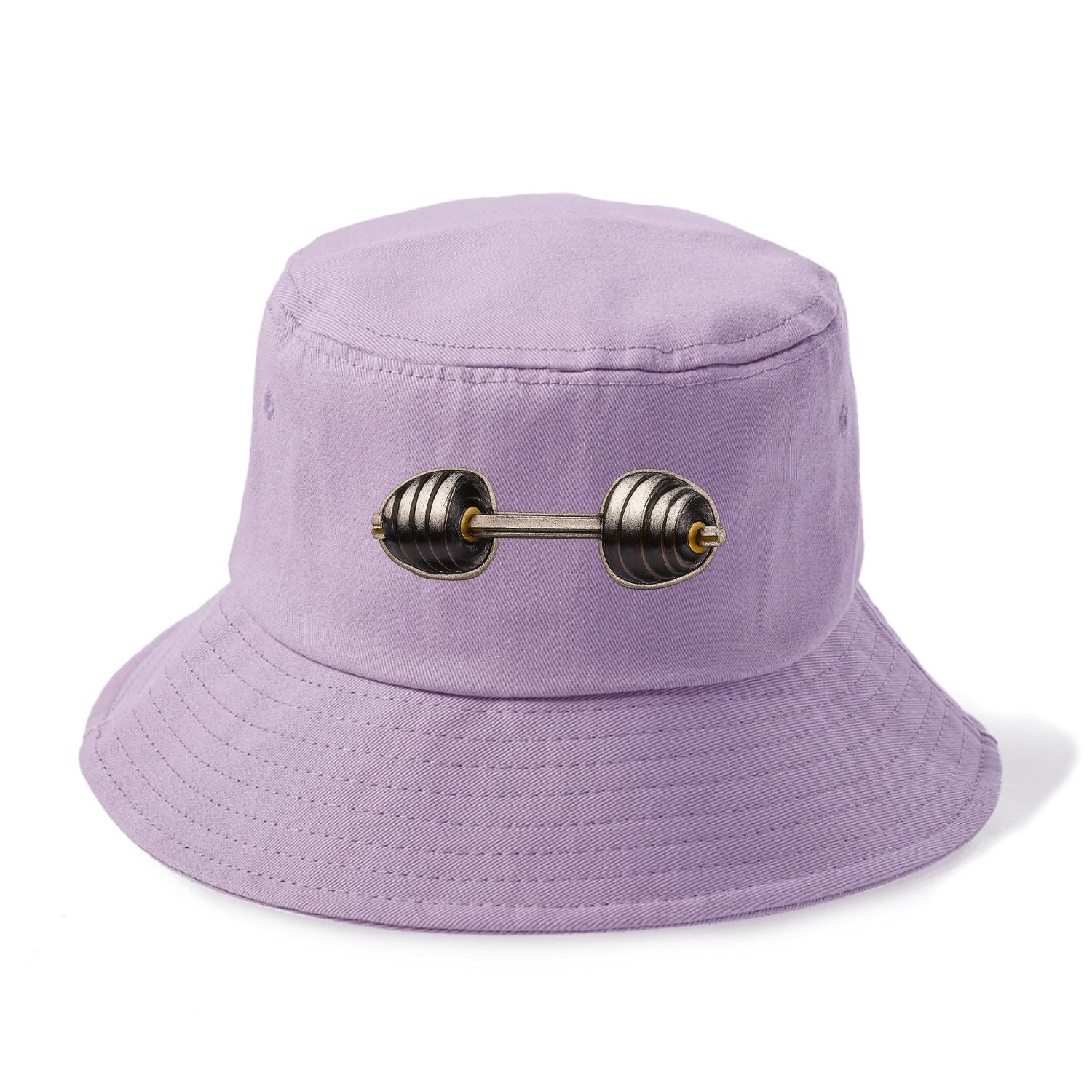 Embroidered patch design - WEIGHTLIFTING BARBELL - heavy barbell with plates in silver - Bucket Hat - Purple