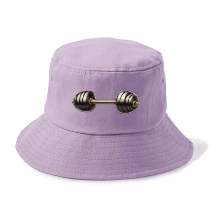 Embroidered patch design - WEIGHTLIFTING BARBELL - heavy barbell with plates in silver - Bucket Hat - Purple