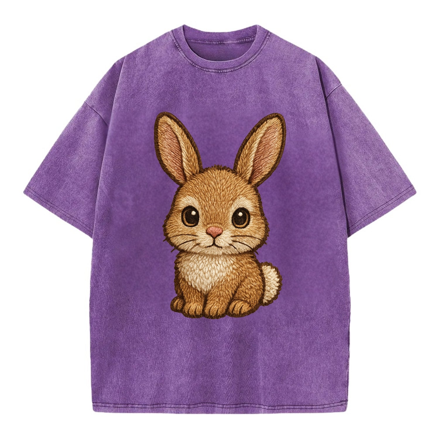 Baby Rabbit - long ears, fluffy white tail, pink nose, large brown eyes, - Vintage T-shirt - Purple