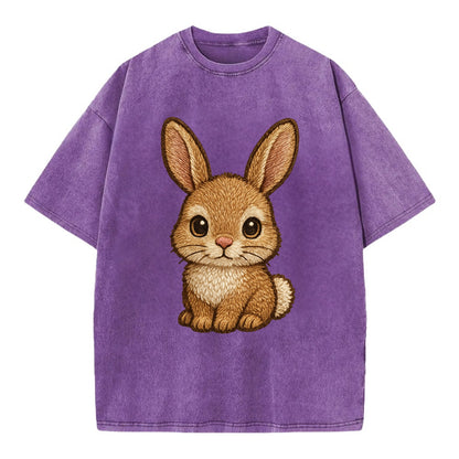 Baby Rabbit - long ears, fluffy white tail, pink nose, large brown eyes, - Vintage T-shirt - Purple