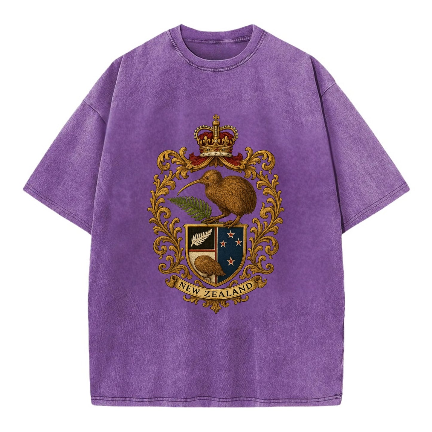 New Zealand Kiwi Emblem  - Vintage T-shirt - Purple