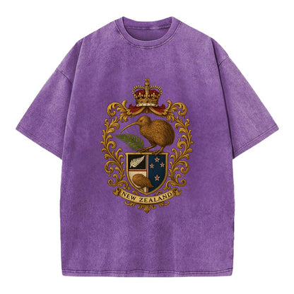 New Zealand Kiwi Emblem  - Vintage T-shirt - Purple