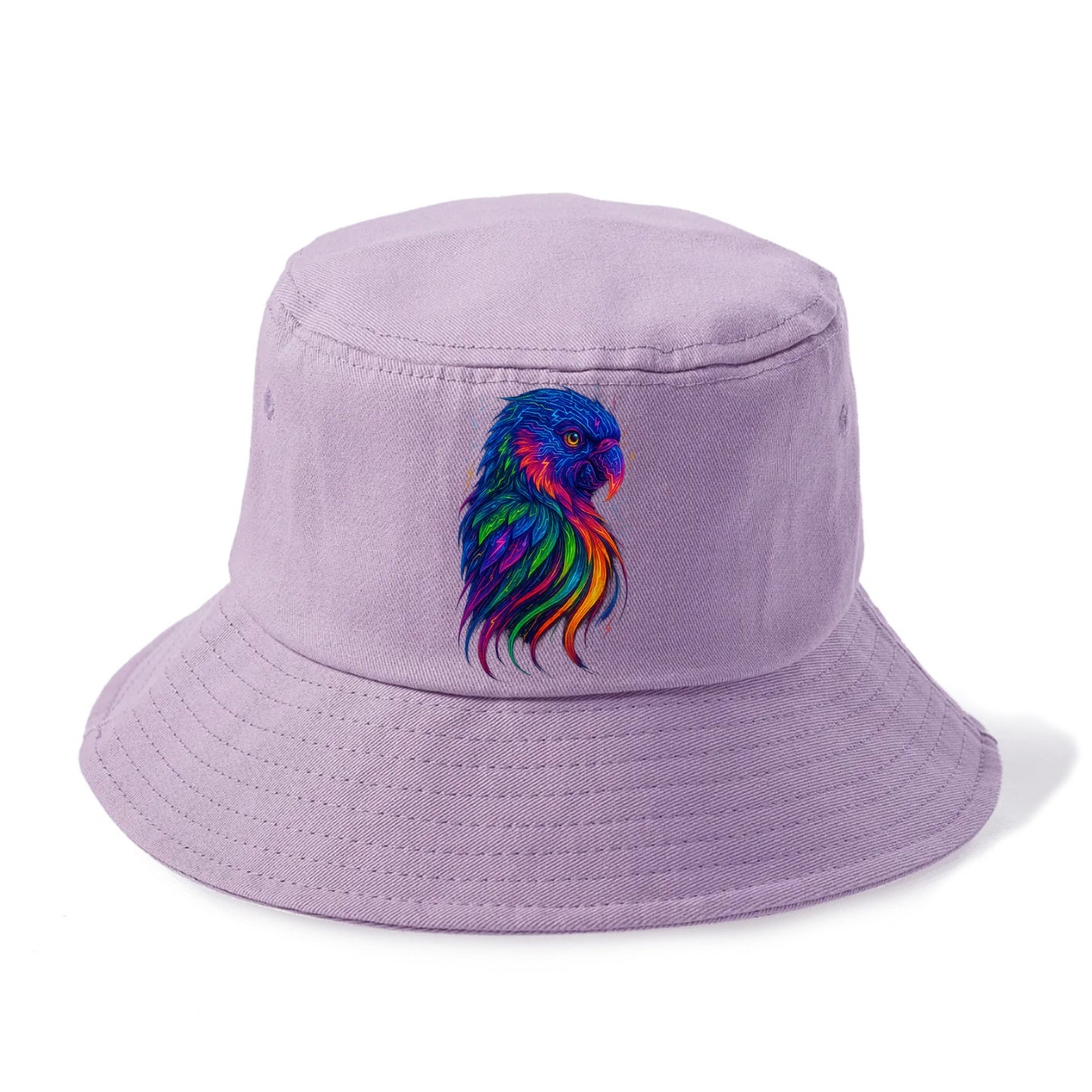 Vibrant parrot with feathers flowing into tropical rainbow streams, every color of the - Bucket Hat - Purple